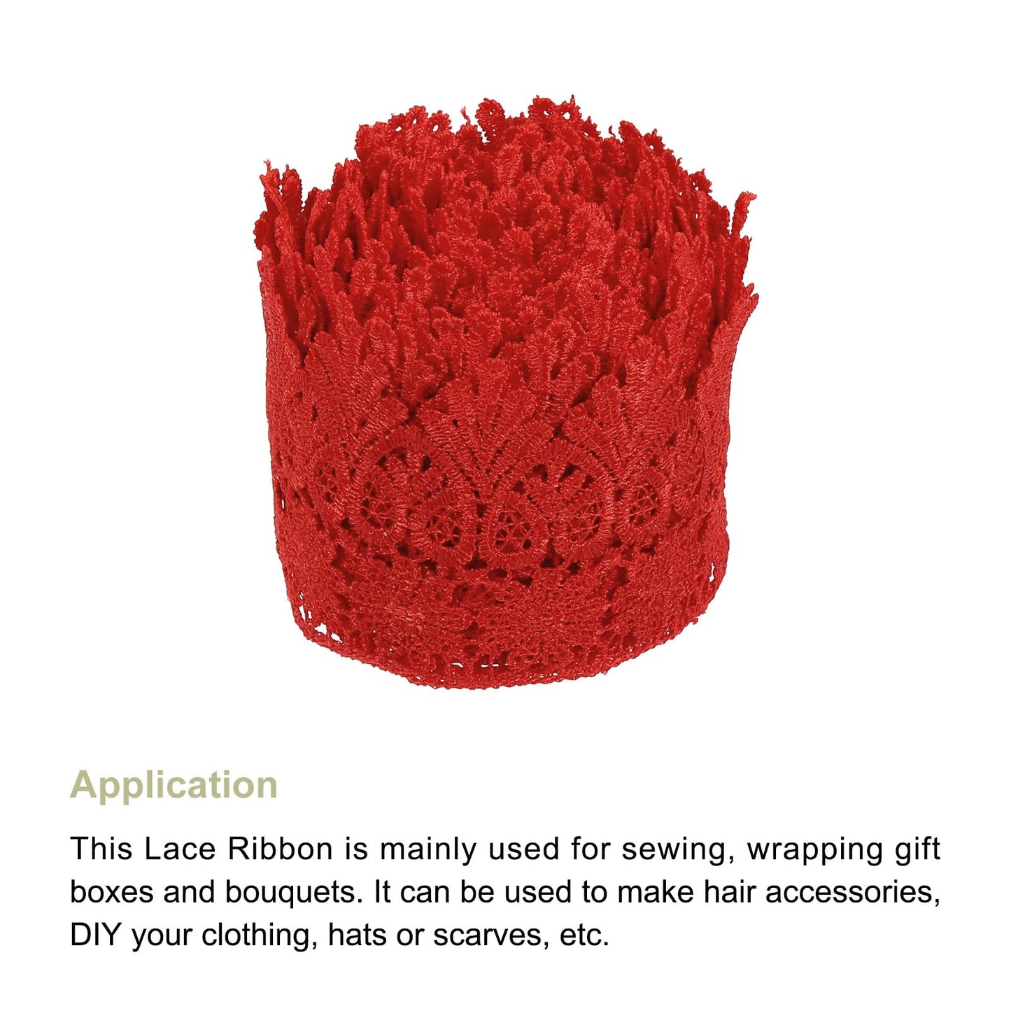 MECCANIXITY 3 Inch Wide 5 Yard Lace Ribbon Floral Pattern Red Embroidered Lace Trim Ribbon for Sewing Making, and DIY Crafts, Gift Wrapping, Wedding Decor