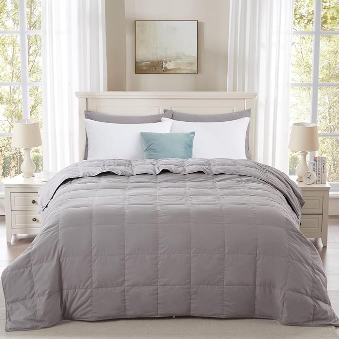 Globon Summer Down Blanket King Size, Extra Lightweight Comforter/Duvet Insert for Hot Sleepers, Noiseless & Extra Soft,12 Ounce Fill Weight, Grey