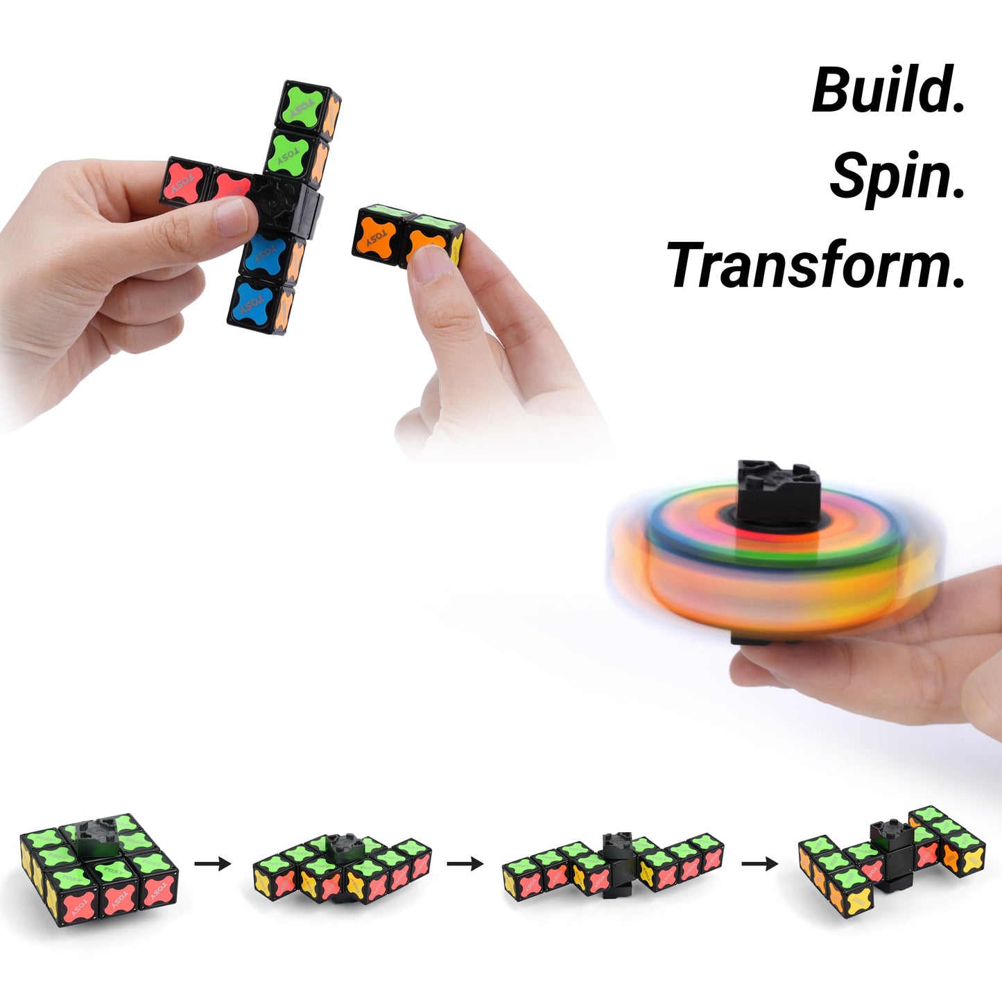 TOSY Magnet Fidget Spinner Mini - 8 Blocks, 3in1 Toy: Transformable Fidget Spinner, Infinity Cube, 2x2 Puzzle Cube, Easter Basket Stuffers Gift for Kids/Adult, STEM Sensory Stress Relief Toy, 4-Pack