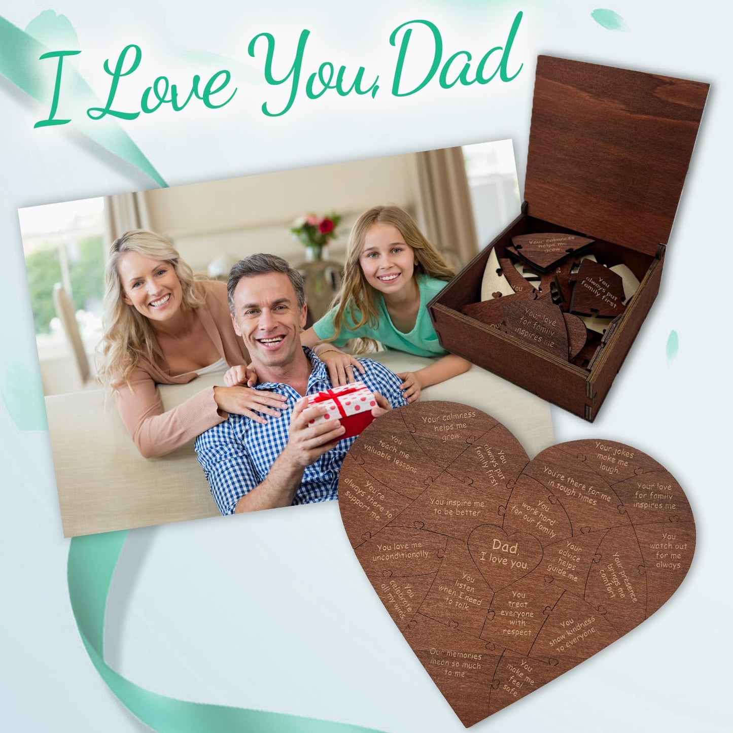 Birthday Gifts for Dad from Daughter or Son,20 Reasons Why I Love You Wooden Fathers Dad Puzzle Pieces Gift Idea