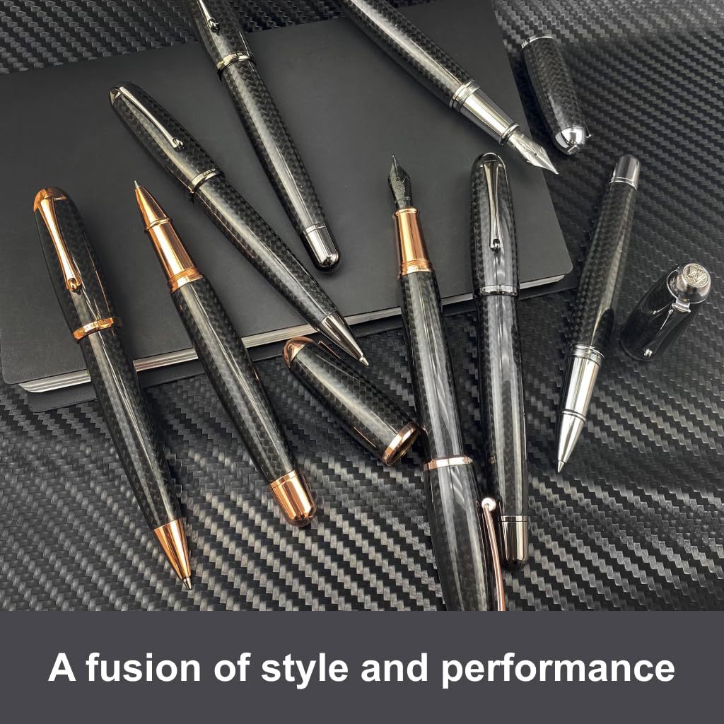 Monteverde USA Super Mega Carbon Fiber Ballpoint Pen - 18K Rose Gold Plated Trim - Luxurious Carbon Fiber Pen - Refillable Parker-Style - Durable and Elegant