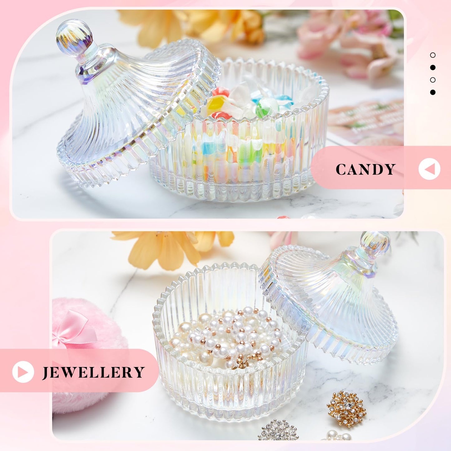 Tioncy 3 Pcs Large Body Powder Puff and Container Valentine's Day gift Powder Container with Puff Crystal Case Soft Washable Reusable Velour Face Body Glitter Wet Dry Makeup(Classic,Dazzling)