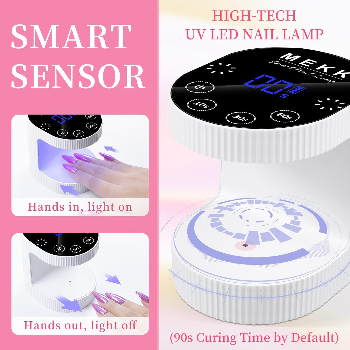 MEKK Cordless Mini UV Light for Gel Nails - 24W Rechargeable Mini UV LED Nail Lamp with Touch Control & Auto Sensor,Small Flash Cure Lamp,4 Timers,Portable Nail Light for Tavel & Home Use(White)