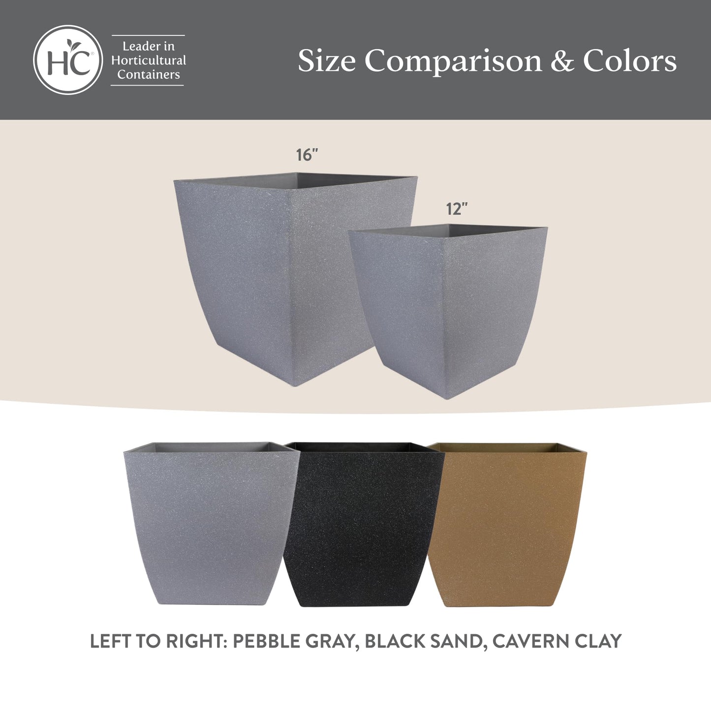 The HC Companies Santa Fe Square Self-Watering Pot - Lightweight Plastic Planter for Herbs & More - Durable Plant Pots for Indoor Plants & Outdoor Plants (12" Black Sand, Pack 2)