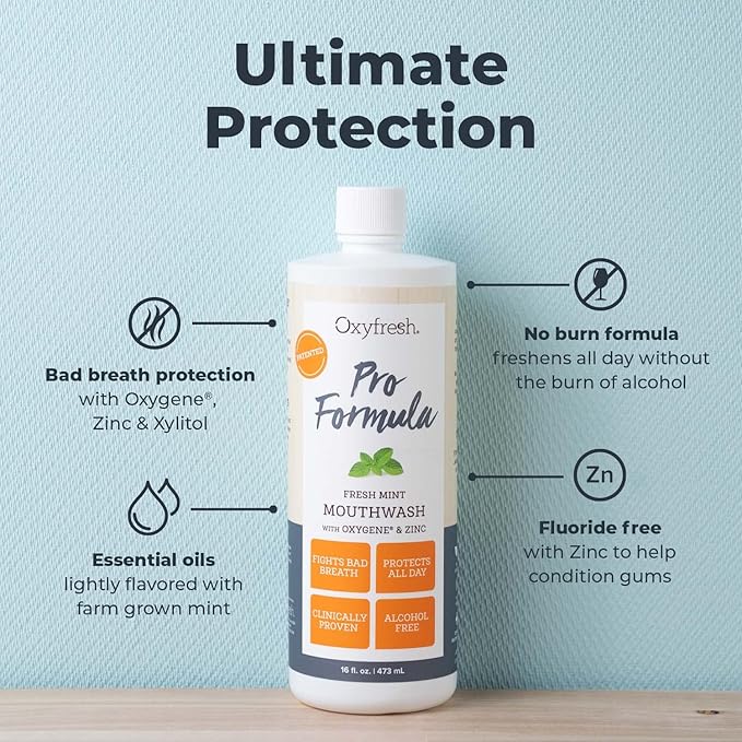 Oxyfresh Pro Formula Fresh Mint Mouthwash – Patented Zinc Mouthrinse for Fresh Breath, Healthy Gums & Bad Breath Treatment for Adults - Dye, Fluoride & Alcohol Free (1 Gallon)