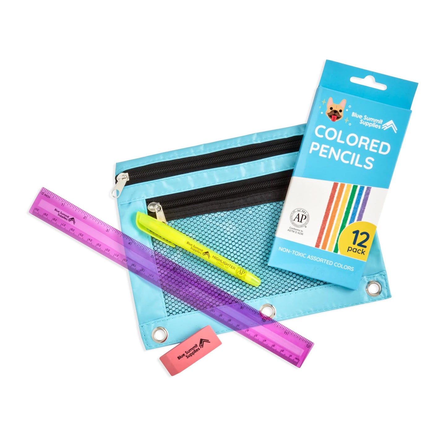 Blue Summit Elementary School Supply Box, 4th, 5th Grade School Supplies Set, for Elementary Supply, Bulk 44 Piece Box
