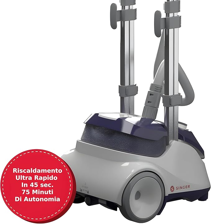 SINGER SteamWorks Pro 2.0 (1500W) | Standing Steamer for Clothes | 4 Steam Settings, Strong Penetrating Steam, 45 Second Heat-up & 2.5l Tank Capacity for Wrinkle-Free Results | White/Blue