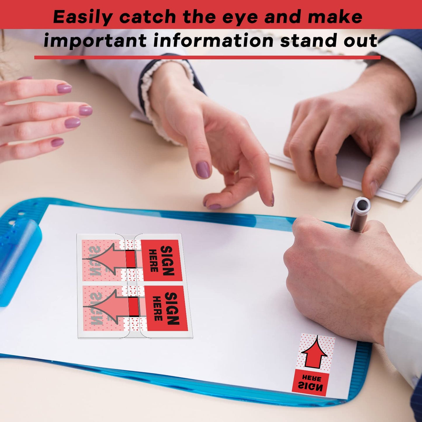 Jutom 25 Pack/ 1250 Pcs Sign Here Tabs 1 Inch Sign Here Post Stickers Flags Date Tabs Stickers with Dispenser Arrow Flag Easy to Post for Office Book Annotation Kit(Red)
