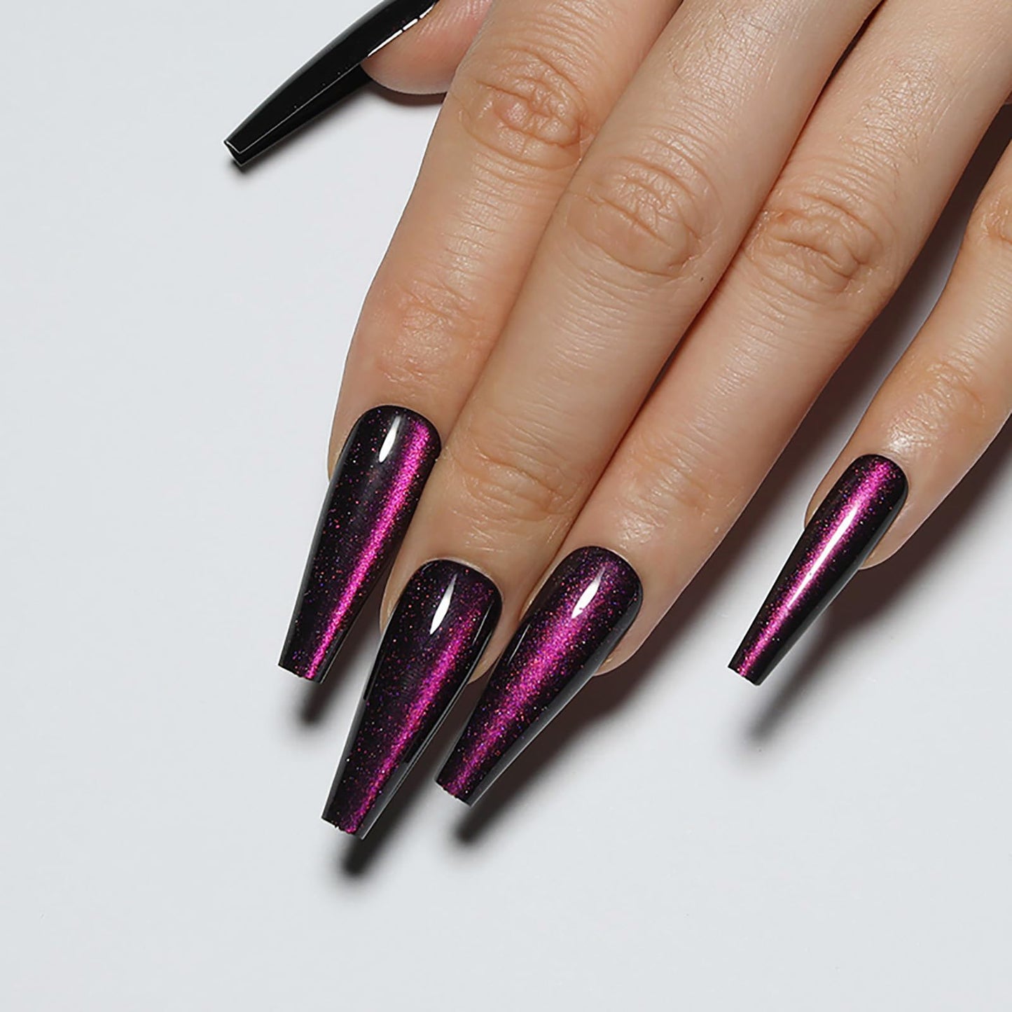 Purple Press on Nails - Handmade Fake Nails | Velvet Effect Design Acrylic Nails | Glossy,Glitter,Gradient Color,Reusable Long Nails | 12 Sizes - 24 Nail Kit with Jelly Glue