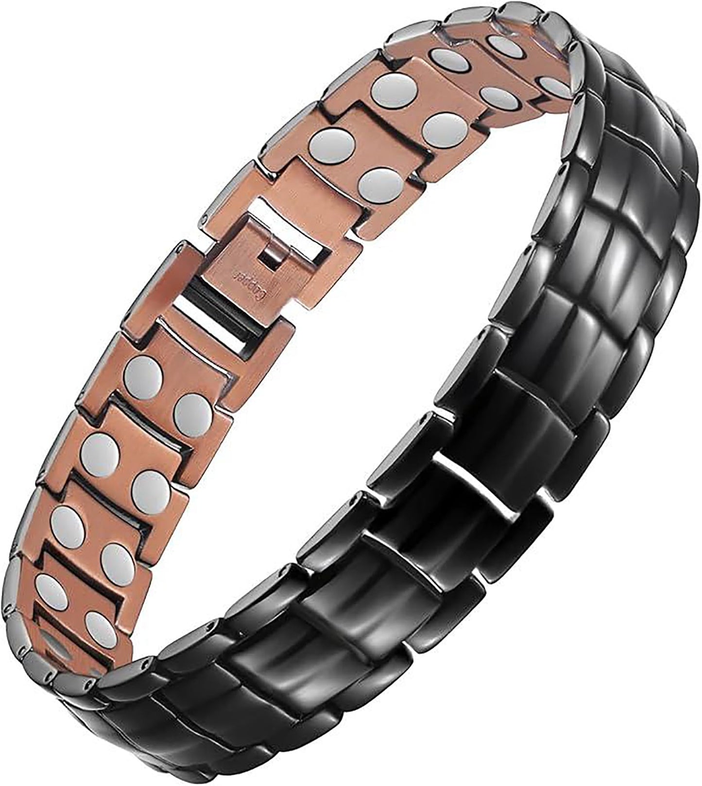 Picalela Magnetic Copper Bracelet for Women & Men(Unisex) – 99% Pure Solid Copper with 46 Magnets, Adjustable Wide-Link Design to Boost Circulation & Alleviate Fatigue (Black)