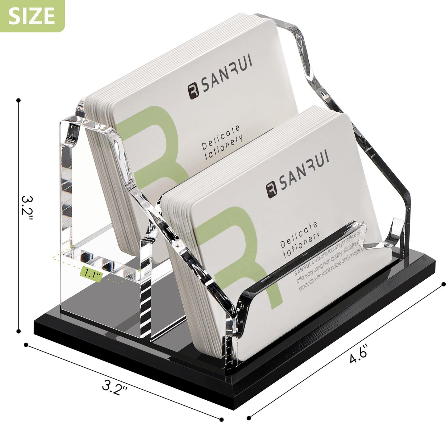 SANRUI Acrylic Business Card Holder, Black Business Cards Display Stand for Desk, Clear Horizontal 2 Slot Desktop Organizer , 120 Card Capacity