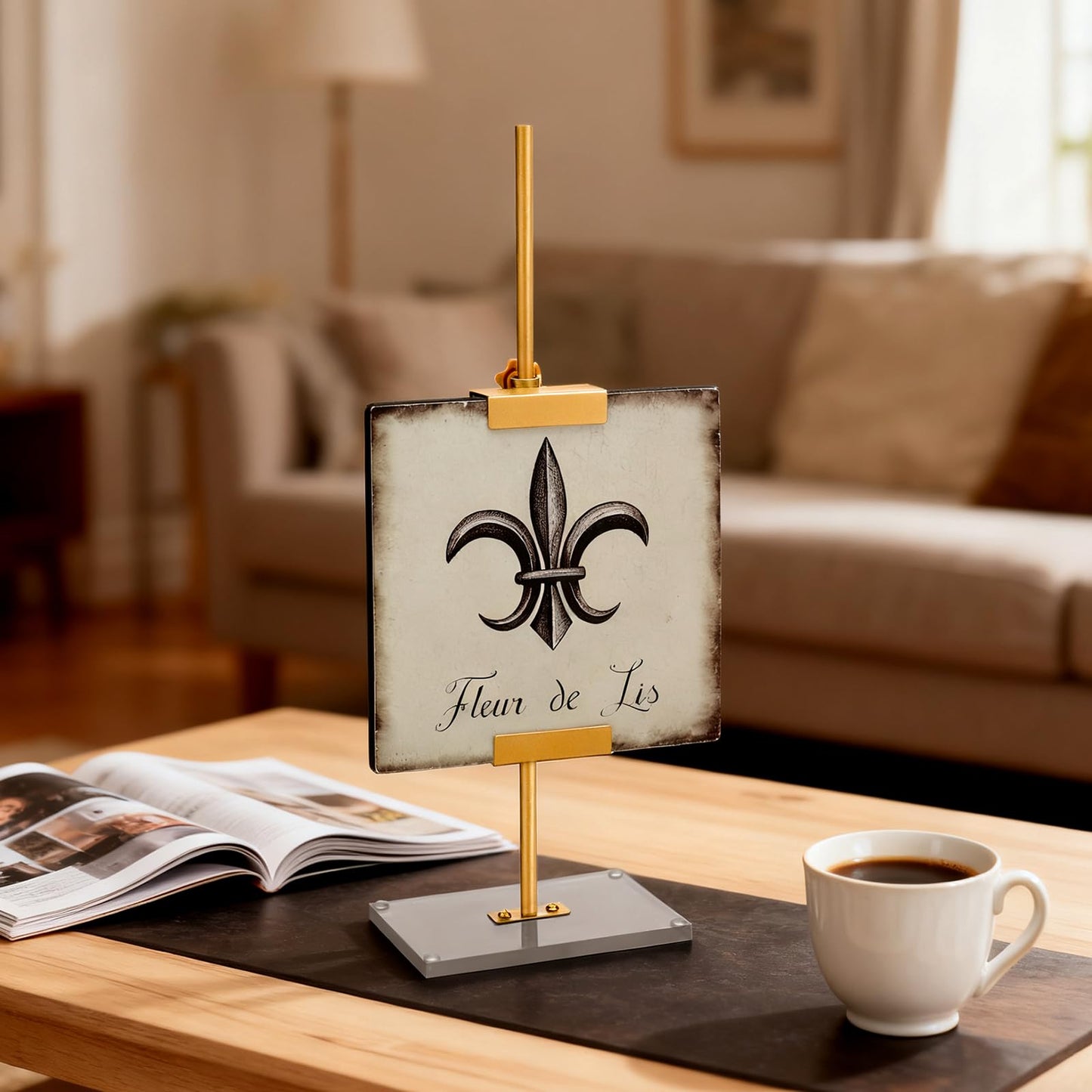RattanView Adjustable Tabletop Easel Stand for Picture Frame up to 16.5" H Metal Gold Floating Picture Frame Stand Table Easels for Display for Signs Photos Art