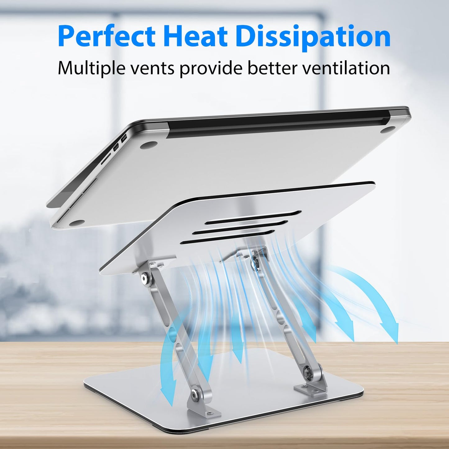 Gogoonike Laptop Stand for Desk, Adjustable Laptop Riser, Metal Foldable Computer Stand Holder Portable Notebook Mount, Ventilated Cooling Printer Stand Compatible with 10-15.6” Laptops