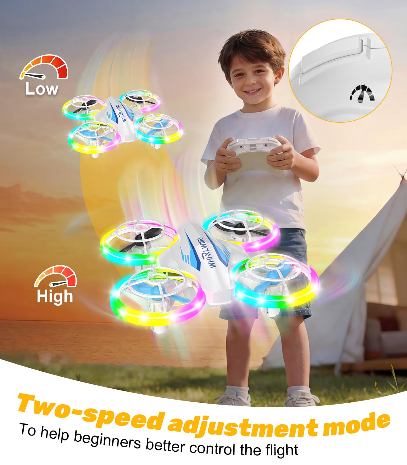 TURN RAISE Mini Drone for Kids & Beginners - RC Quadcopter with Colorful LED Lights, 360° Flips, 3 Batteries 27 Min Flight, 2 Speed Modes, One Key Take Off, Indoor Flying Toy Gift for Boys Girls