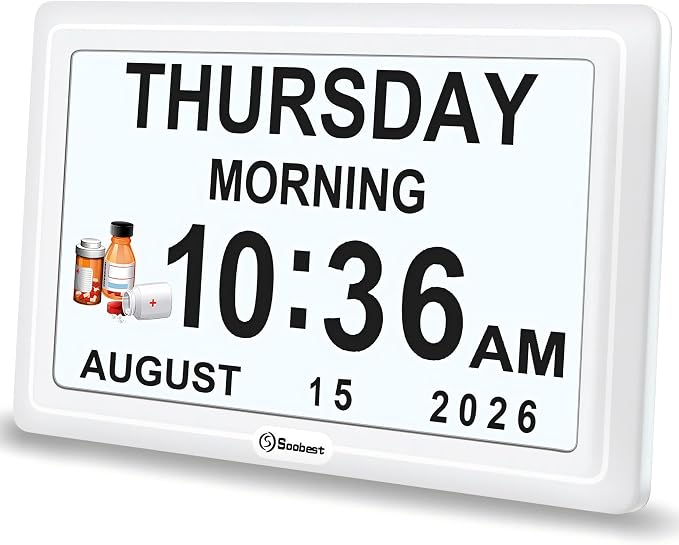 Soobest Dementia Clocks for Seniors, 7” Digital Date Clock Large Display