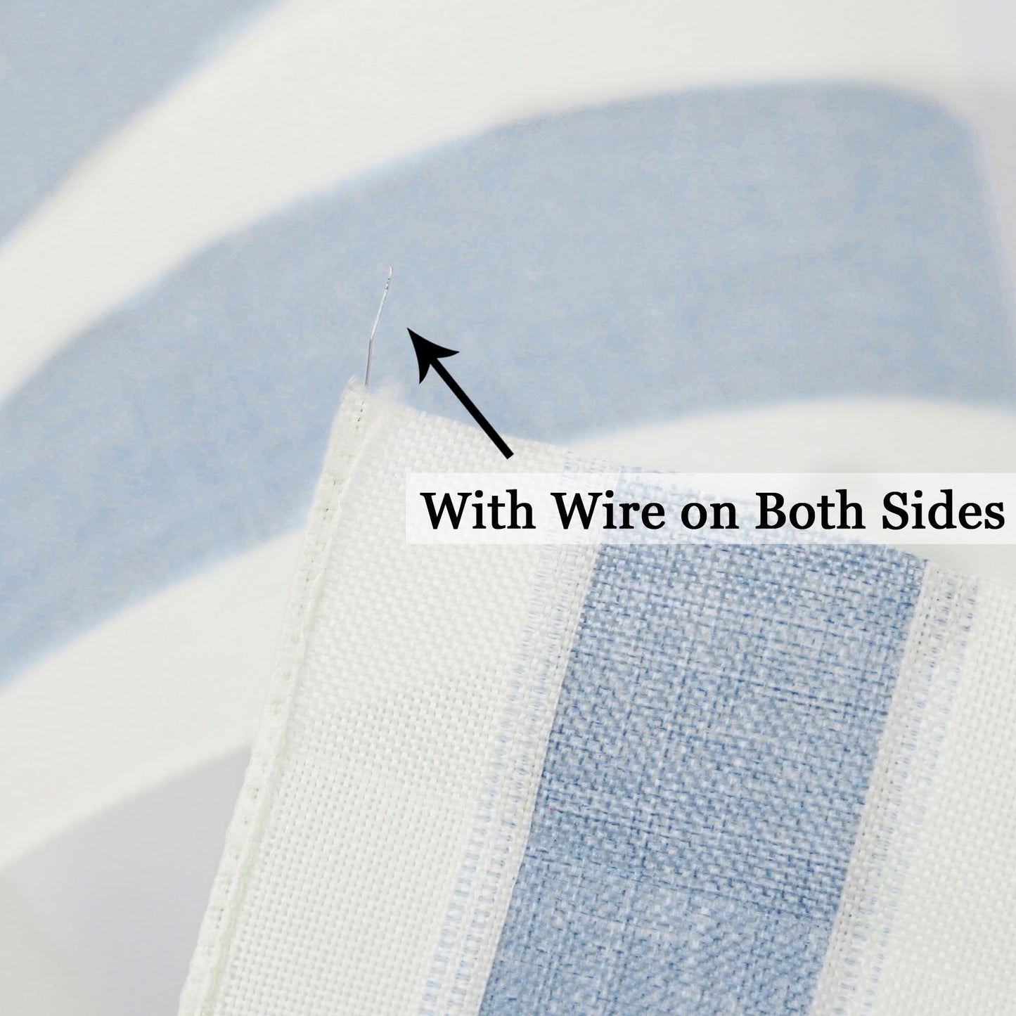 MEEDEE Blue and White Stripe Ribbon Wired 2.5 Inch Light Blue Burlap Ribbons with Ivory Stripe Edge Wreath Supplies, Baby Shower Decorations, Crafts Bow Making (10 Yards)