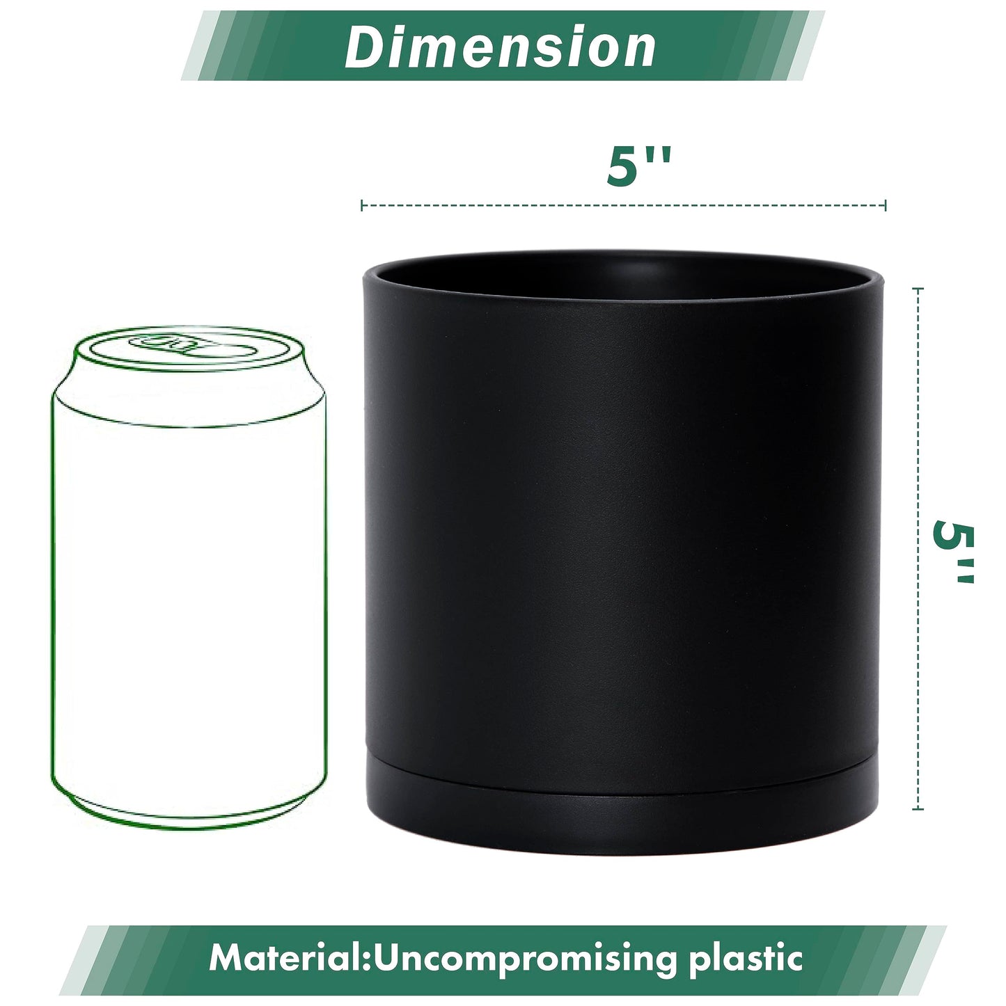 D'vine Dev 4 Pack 5 Inch Modern Plastic Plant Pots, Small Garden Planters for Plant with Drainage Holes and Saucers, Black Color, 74-Y-G-2