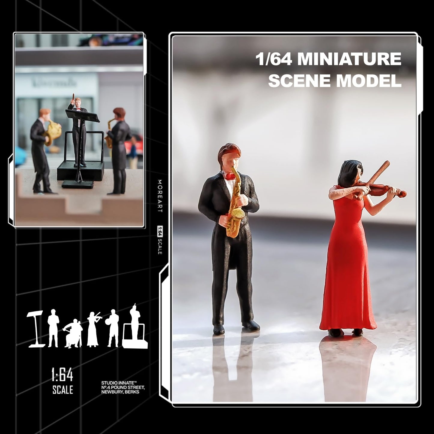 kivcmds Painted Figure 1:64 Scale Mini Model Trains Architectural Plastic People Figures，Five-Piece Symphony Orchestra. Decorative Ornaments for Miniature Scenes