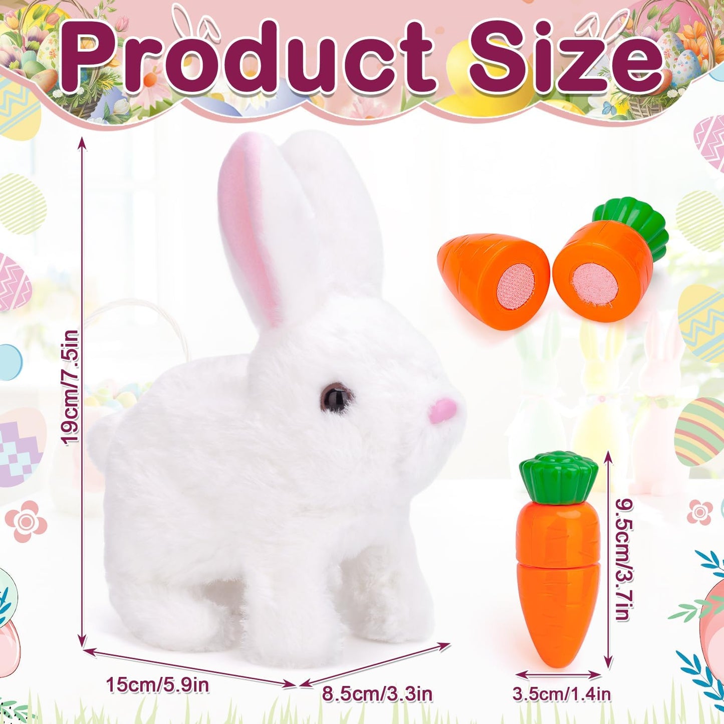 Realistic Bunny Toy, Easter Bunny Plush, Interactive Hopping Bunny Toy with Carrot, Stuffed Bunny with Sounds, Wiggling Ears, Mouth, Nose, Easter Basket Birthday Gift for Kids Girls Boys (White)