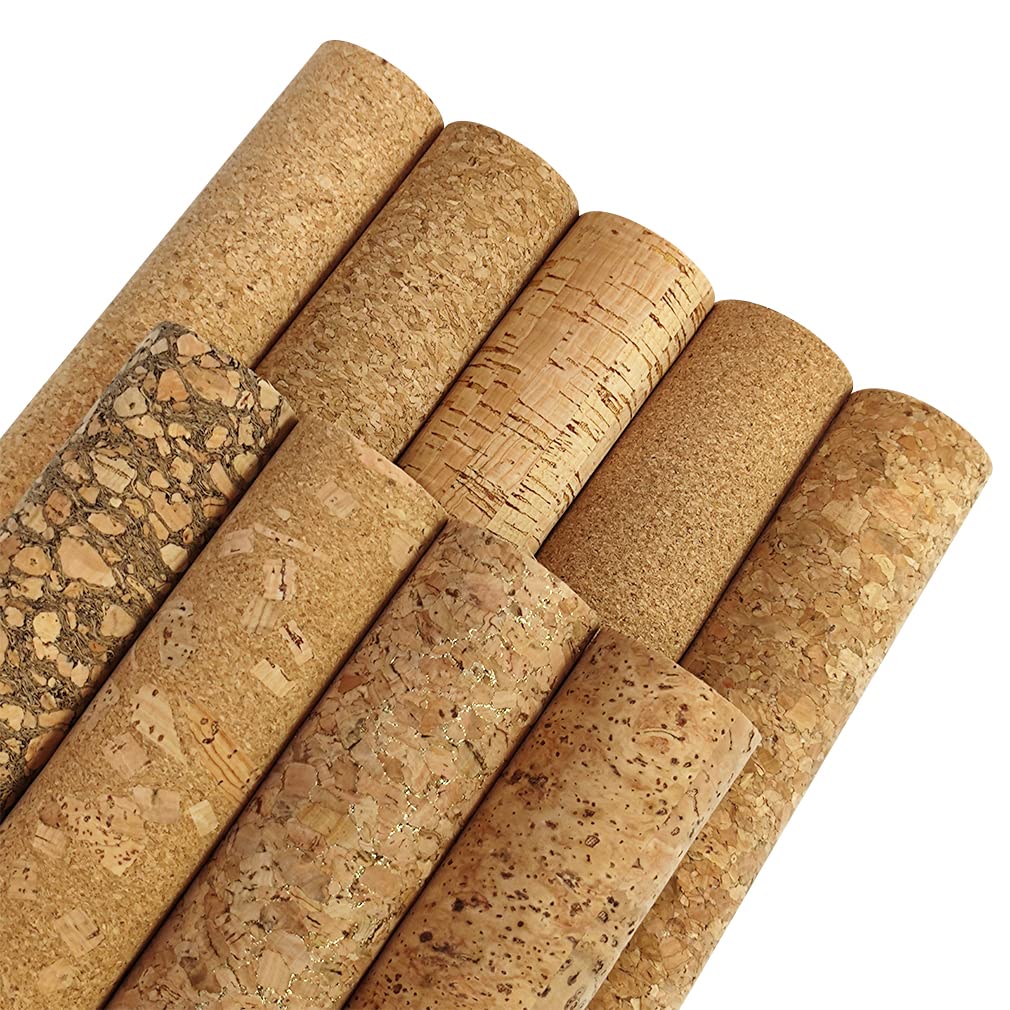 9 Pcs Soft Natural Texture Cork Faux Leather Sheets A4 Size Thin Real Cork DIY Crafts Fabric for Earrings Handbags Wallets Handicraft Accessories