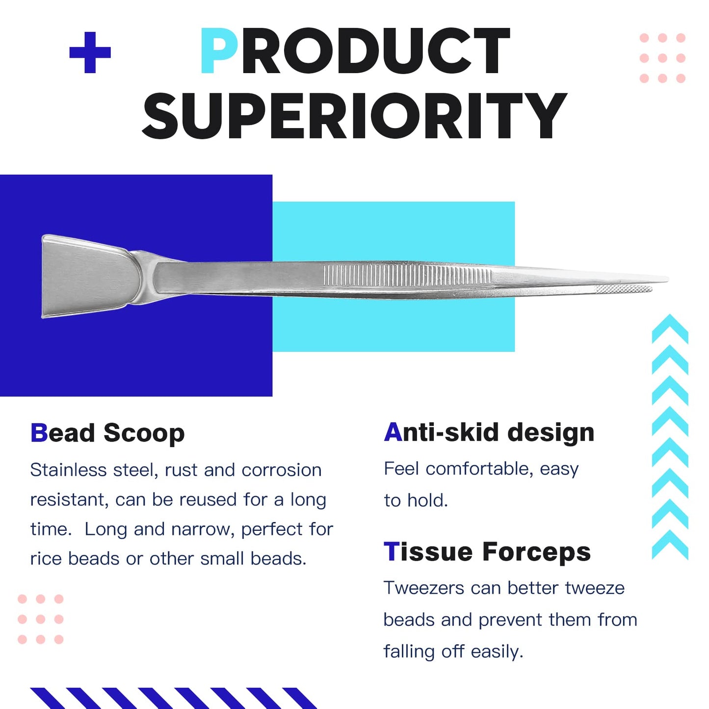 hobbyworker Bead Mat,Soft Perfect Stable,Surface Flocking with Centimeter Scale 3 Pcs Set(L) and Stainless Steel Handy Tweezers with Scoop for Jewelry Making Beading Supplies