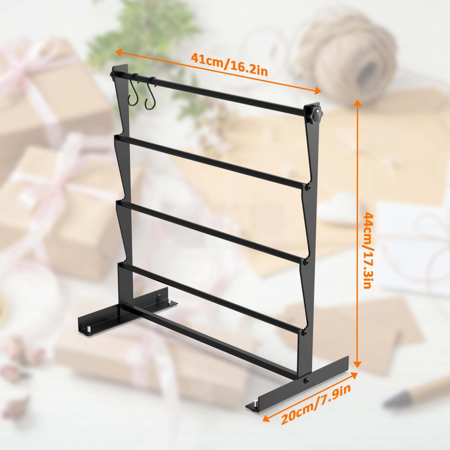 Alyoen Ribbon Organizer, Metal Ribbon Holder Storage Rack with Activity Hooks, Ribbon Spool Holder for Craft Room Sewing Thread Mesh Ribbon Wreath Washi Tape, Florist Arts Wrapping Gift