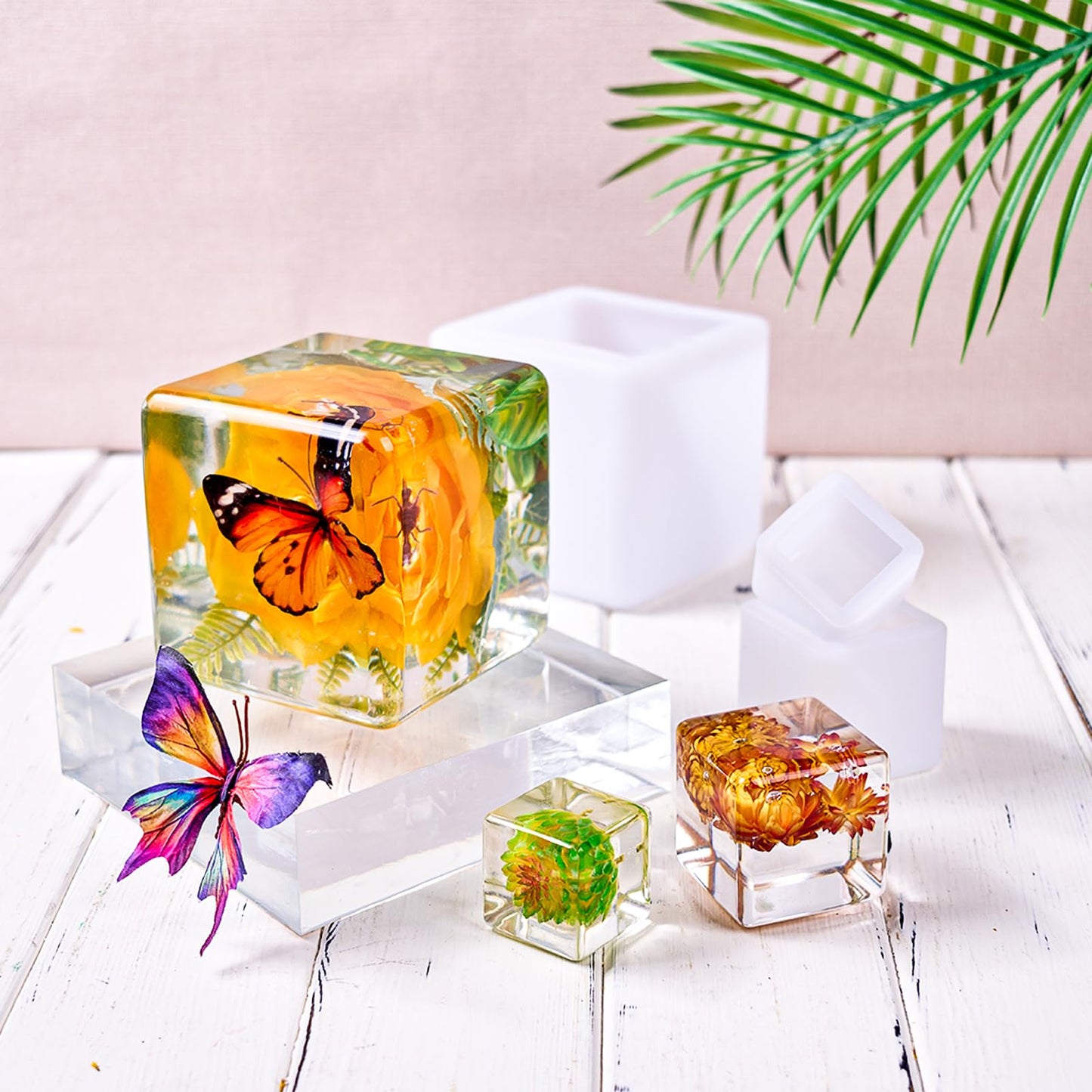 Large 4 Inch Resin Mold 12 PCS Glossy Deep Cube Sphere Silicone Molds with Tools Epoxy Resin Casting Mould for Preserving Flowers, Insect Specimens, DIY Art Craft Gift, Furniture Decor, Soap, Candle