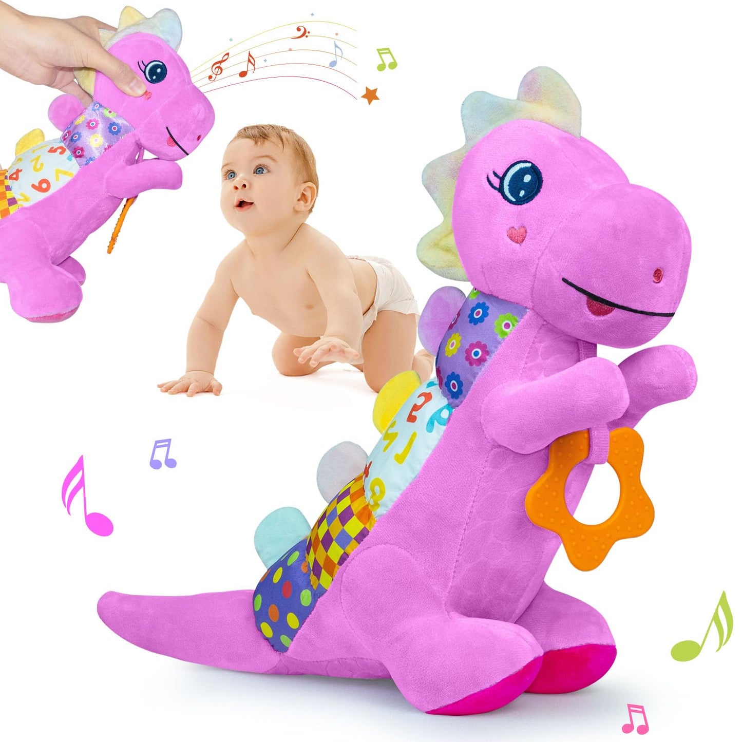 Holaxander Baby Boy Gift Set for 0-12+ Months (1 * Baby Dino Musical Toy & 1 * Musical Plush Rabbit Toy)