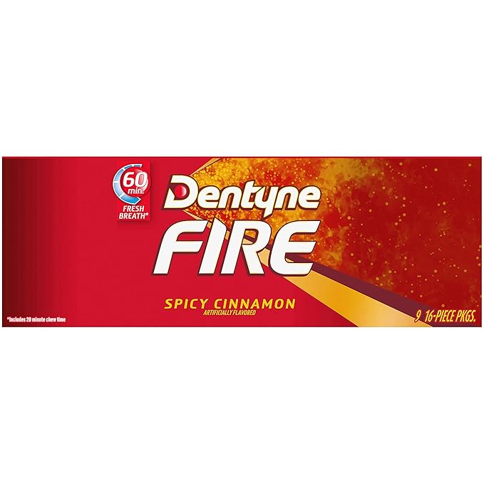 Dentyne Fire Spicy Cinnamon Sugar-Free Chewing Gum, Pack of 9 (144 Total Pieces)