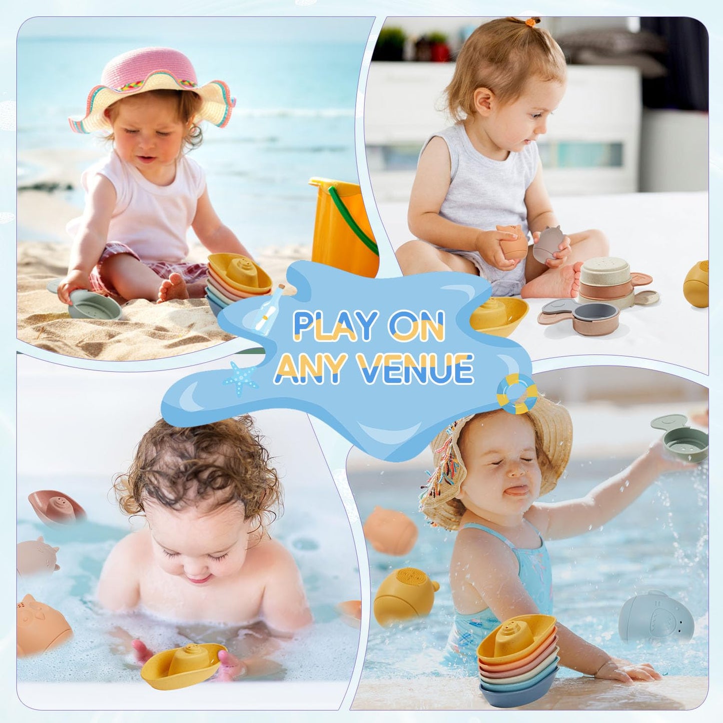 Baby Bath Toys 16 Pack Easy-Clean & Squeezable Silicone Bath Toys for Babies 6-12 Months Mold Free Bath Toys Toddlers 2-4 Bathtub Water Pool Toys