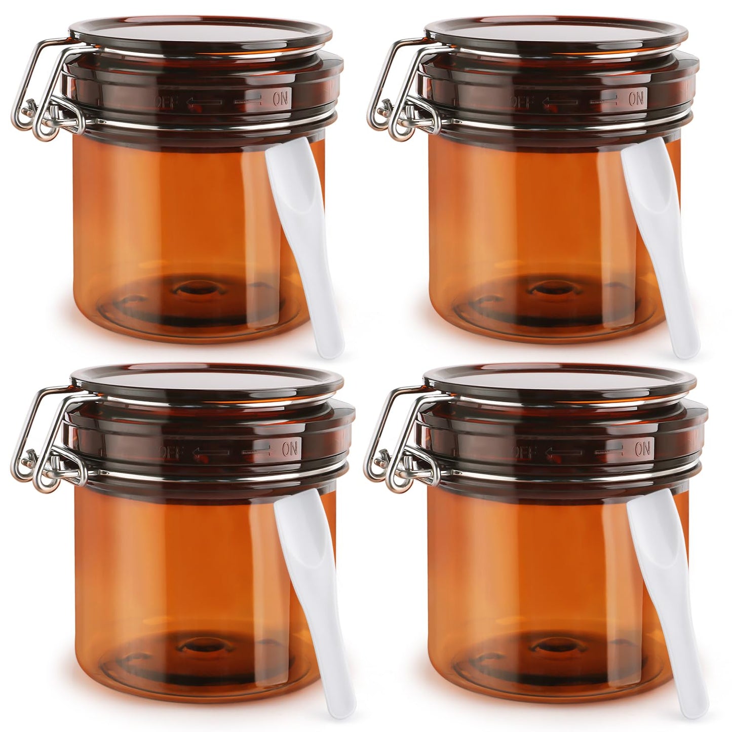 BOSMIOW 4Pcs 220ml/7.8oz PET Plastic Amber Storage Jar Sealed Container Facial Mask Jars Wide Mouth Canning Jars with Hermetic Sealed Hinged Airtight Lid for Cream Lotion Bath Salts Spices