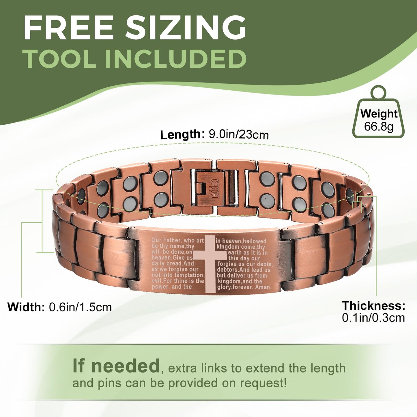 MagEnergy Men's Copper Magnetic Bracelet,99.9% Solid Copper Bracelets with Double-Row Strong Magnets, Adjustable with Sizing Tool Jewelry Box