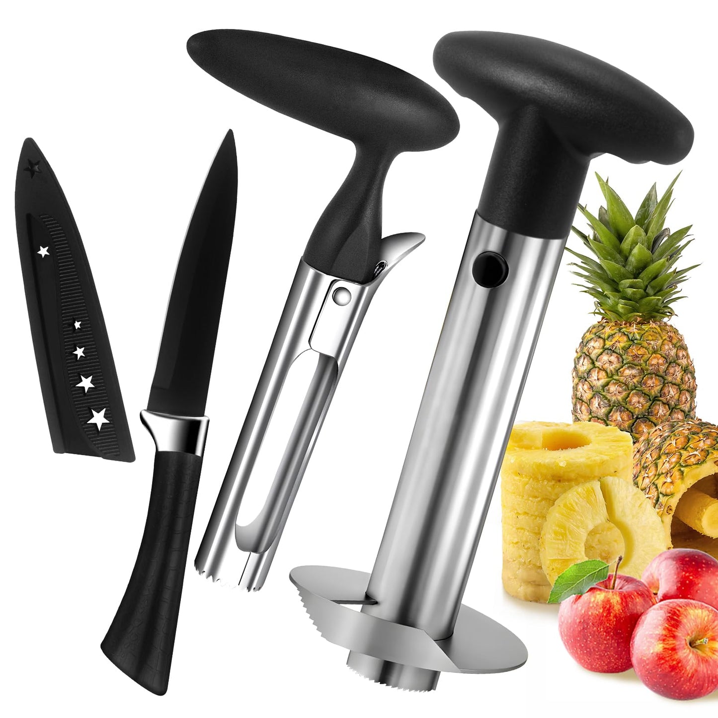 OERPHO Pineapple Corer and Slicer, Stainless Steel Pineapple Cutter and Corer, Upgraded Pineapple Peeler and Apple Corer Tool with Pineapple Core Remover for Corer Tool Kitchen (Black)