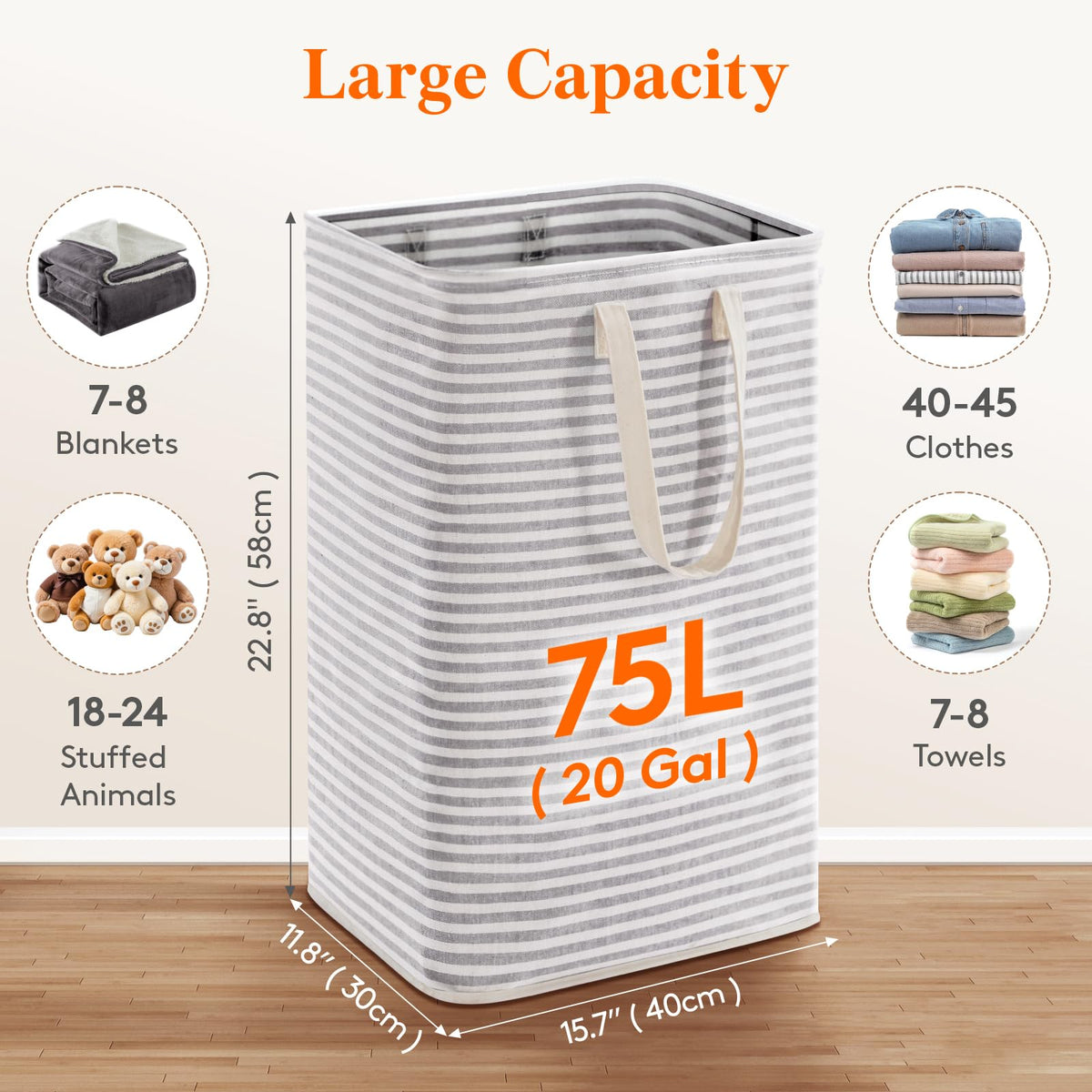 2 Packs Freestanding Clothes Hamper with Carry Handles (2 Count)