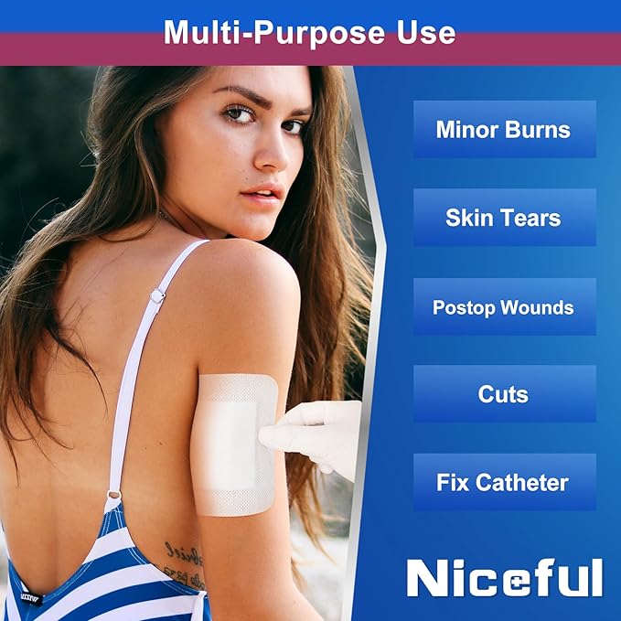 50 Count Adhesive Gauze Island Dressing 4" x 4", Water-Resistant Wound Dressing, Sterile & Absorbent Medical Grade Dressing Pad First Aid Dressing Pads