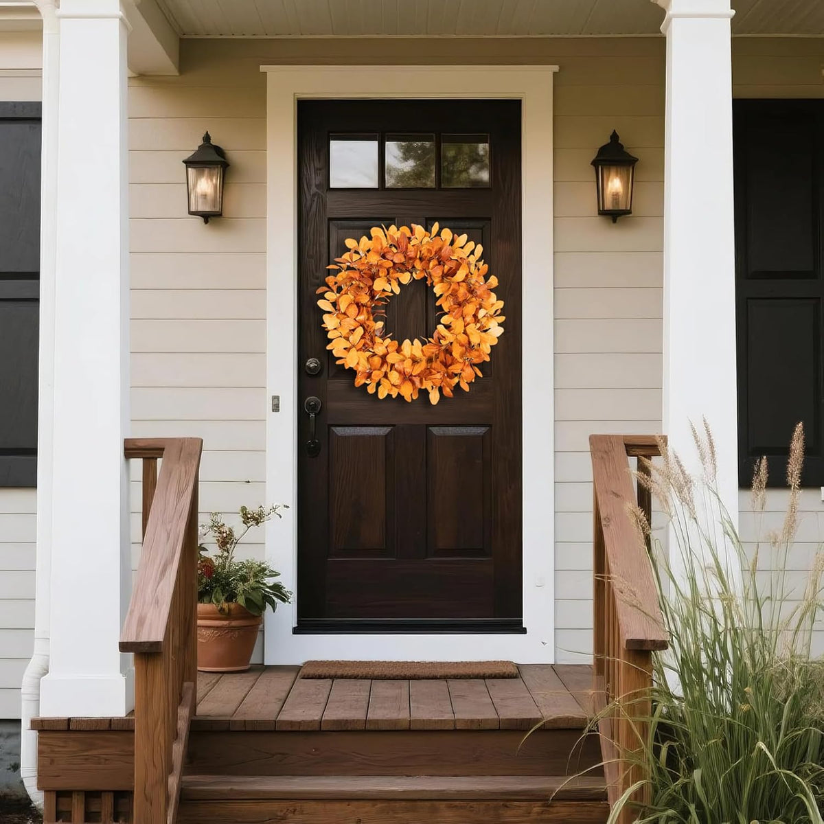 24 Inch Artificial Autumn Wreaths - Fall Leaves Wreath Front Door Decor for Harvest Farmhouse Style, Thanksgiving Halloween Holiday Decor Indoor Outdoor Use