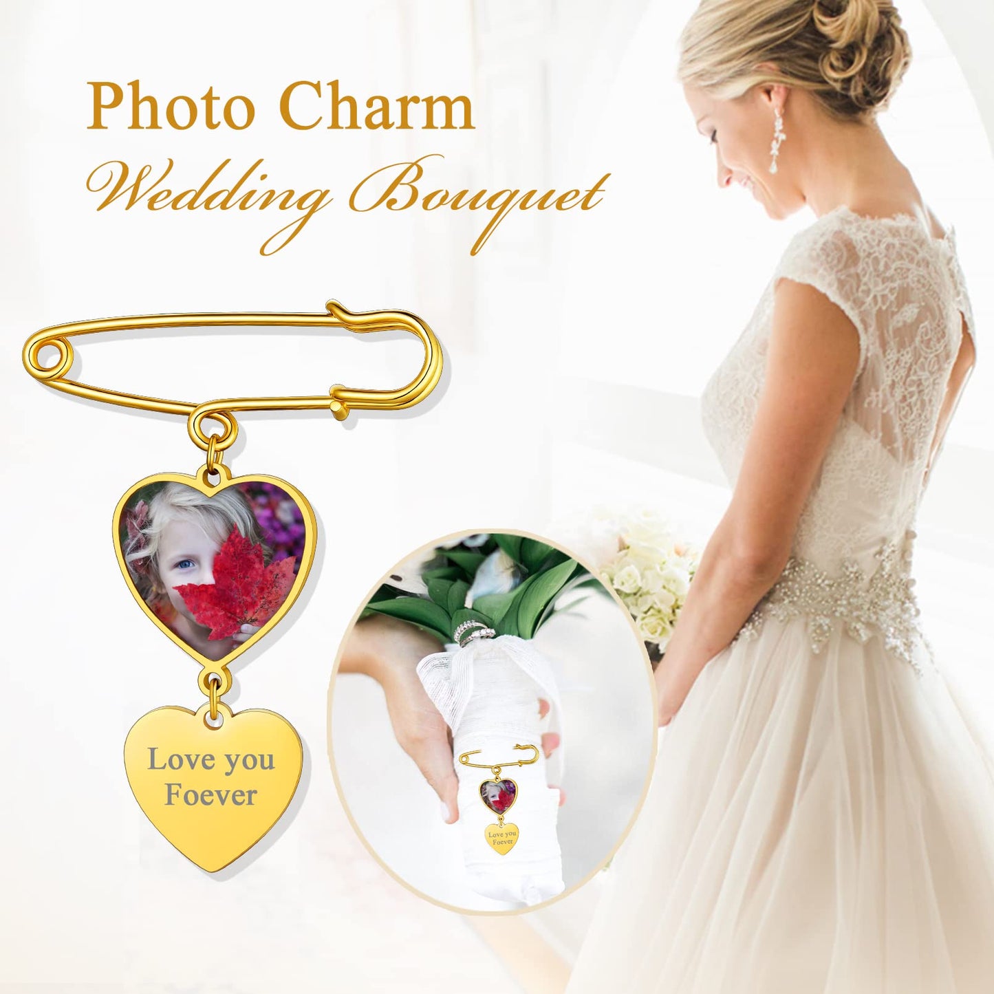 Custom4U Picture Pins for Groom Personalized Photo Bouquet Charm Wedding Jewelry