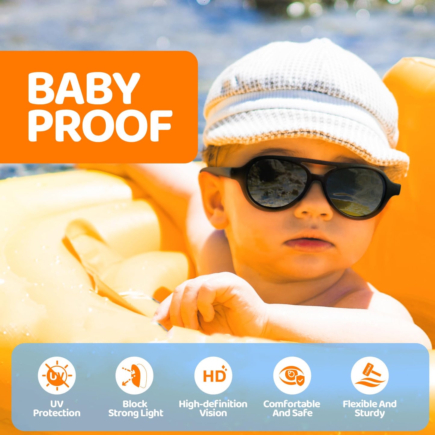 RIVBOS Baby Aviator Wrap Polarized UV400 Sunglasses - Soft Frame with Secure Strap for Toddler,Infant and Newborn (0-18 Months) Black&Grey Lens RBK068