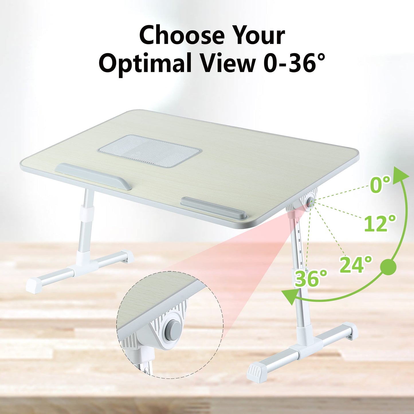 8AMTECH Adjustable Laptop Table with Cooling Fan - Desk for Working, Reading, Writing, Drawing and Eating in Bed, Sofa, Floor, Couch