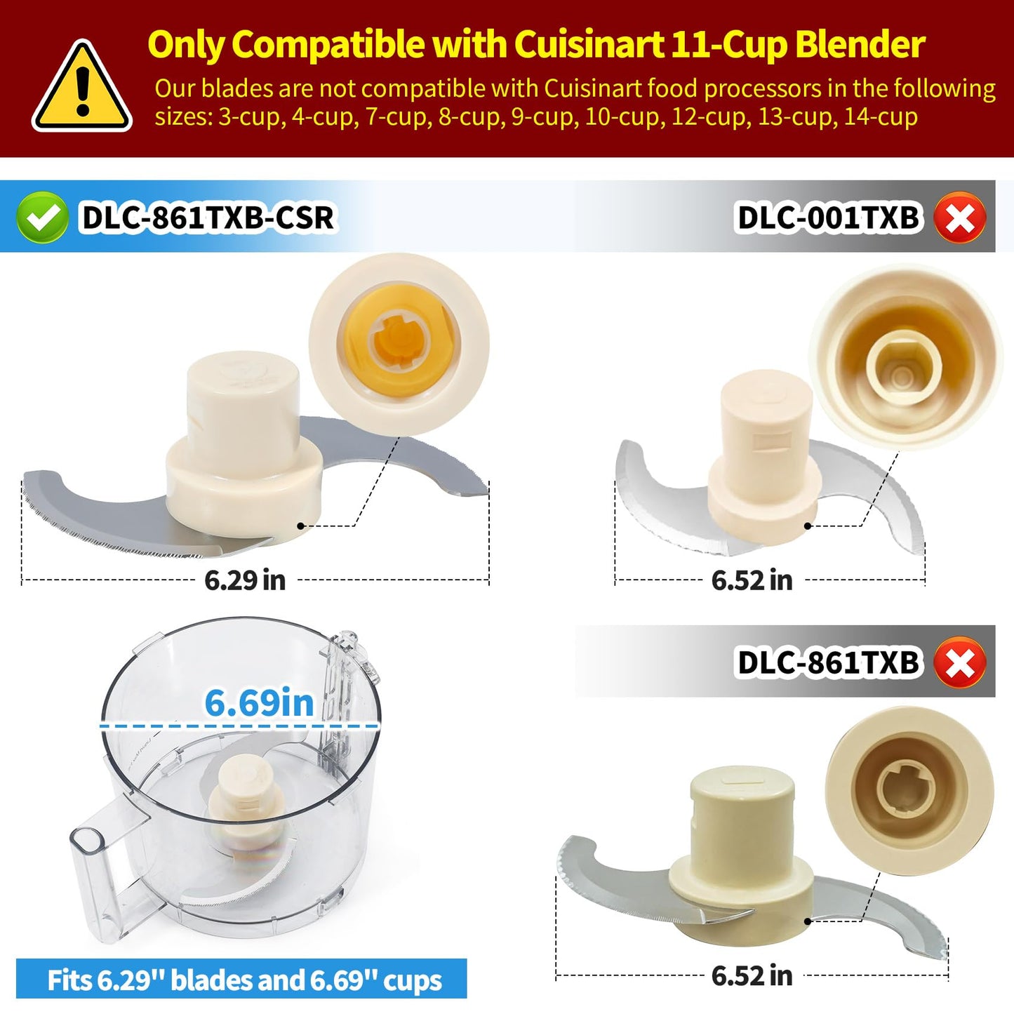DLC-861TXB-CSR Replacement Chopping Blade – Compatible with Cuisinart 11-Cup Food Processor, Stainless Steel Food Chopper Cutter for DLC-8, DFP-11, DLC-2011 Series – Food Processor Replacement Blade