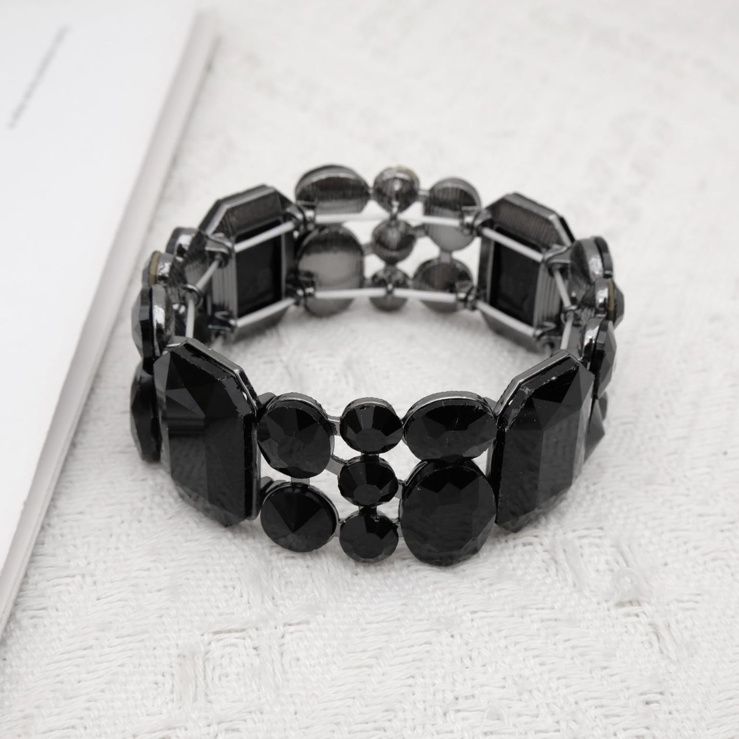 CSY Women's Statement Stretch Wide Bangle Bracelets Austrian Crystal Art Deco Elastic Bracelet for Party Prom (black crystal)
