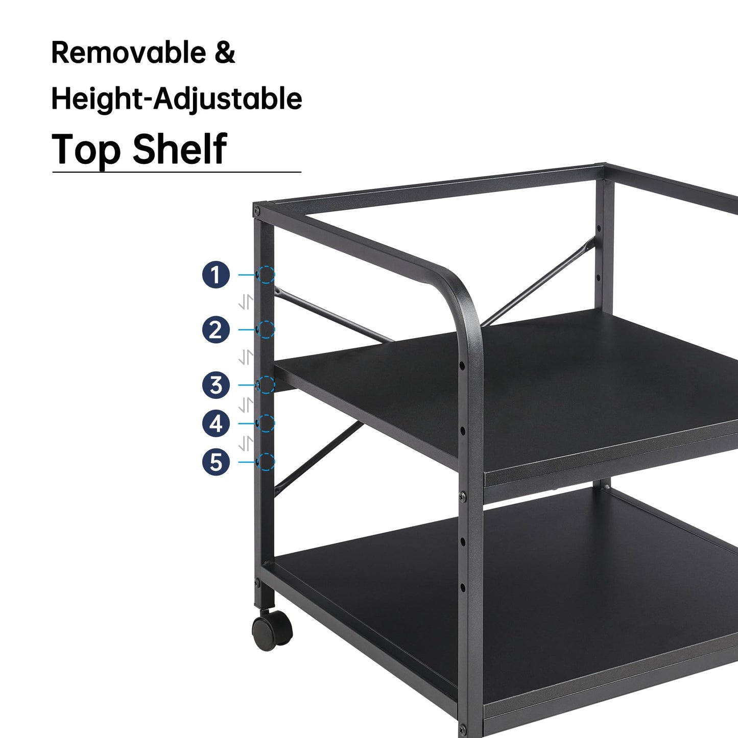 Fannova 2 Tier Under Desk Printer Stand with Storage, 20 Inches Deep Large Printer Table with Height Adjustable Shelf, Rolling Printer Cart with Wheels for Home Office - Black