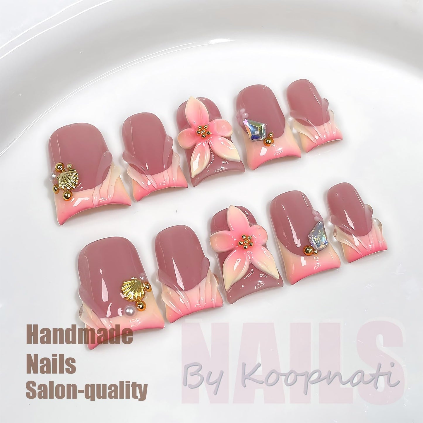 Handmade Press On Nails Short Duck Red Homemade Press On Nails French Tip With 3D Design Fake Nail Art For Women M