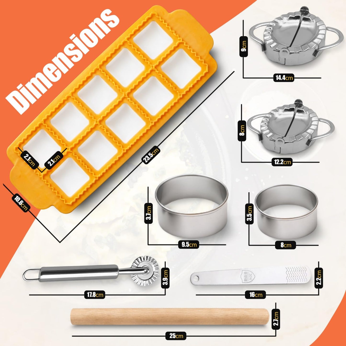Ultimate Ravioli Maker Press & Dumpling Maker Kit - 10-Hole Ravioli Mold, Pasta Roller, Pastry Wheel & Pierogi Press - Stainless Steel Empanada Maker Machine & Pasta Making Tools for Kitchen (Square)