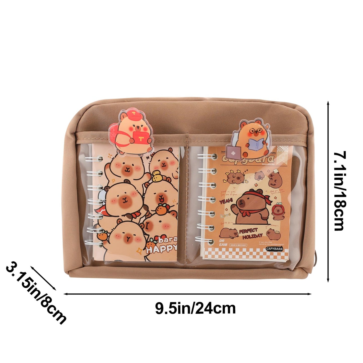 Lebaley Capybara Gifts - 27PCS Capybara Pencil Case，Capybara Stationery Set，Cute Back to School School Supplies，Pencil Bag include Gel Pens Pencil Sticky Notes Pins Notebook Card Holder Key Chain