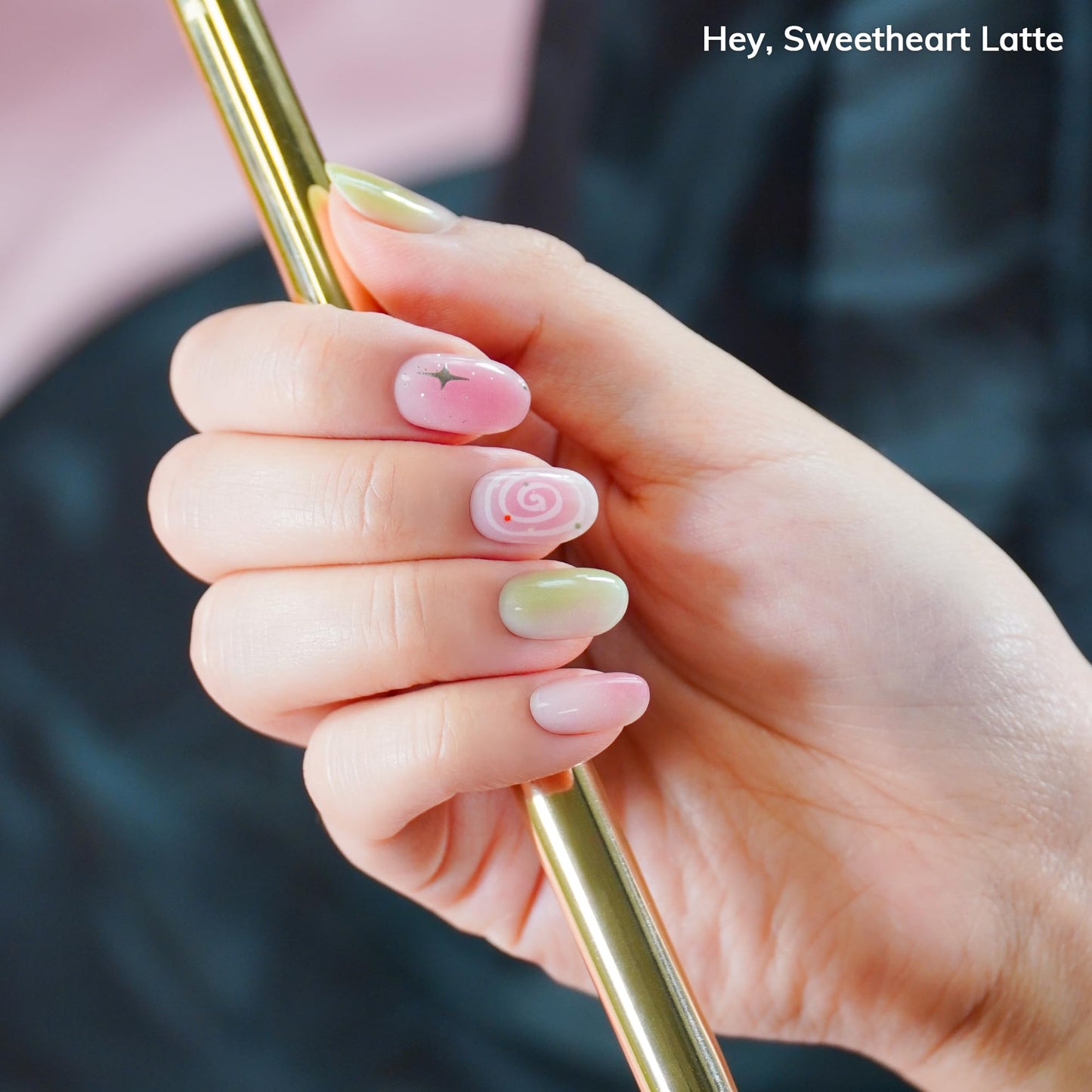 Heyhae Semi Cured Gel Nail Strips | No LED Lamp Needed | Fall, Glam, Pink | Easy Apply & Remove, Salon Quality | Includes 28 Strips, 1 Prep Pads, Nail File & Wooden stick - Hey, Sweetheart Latte