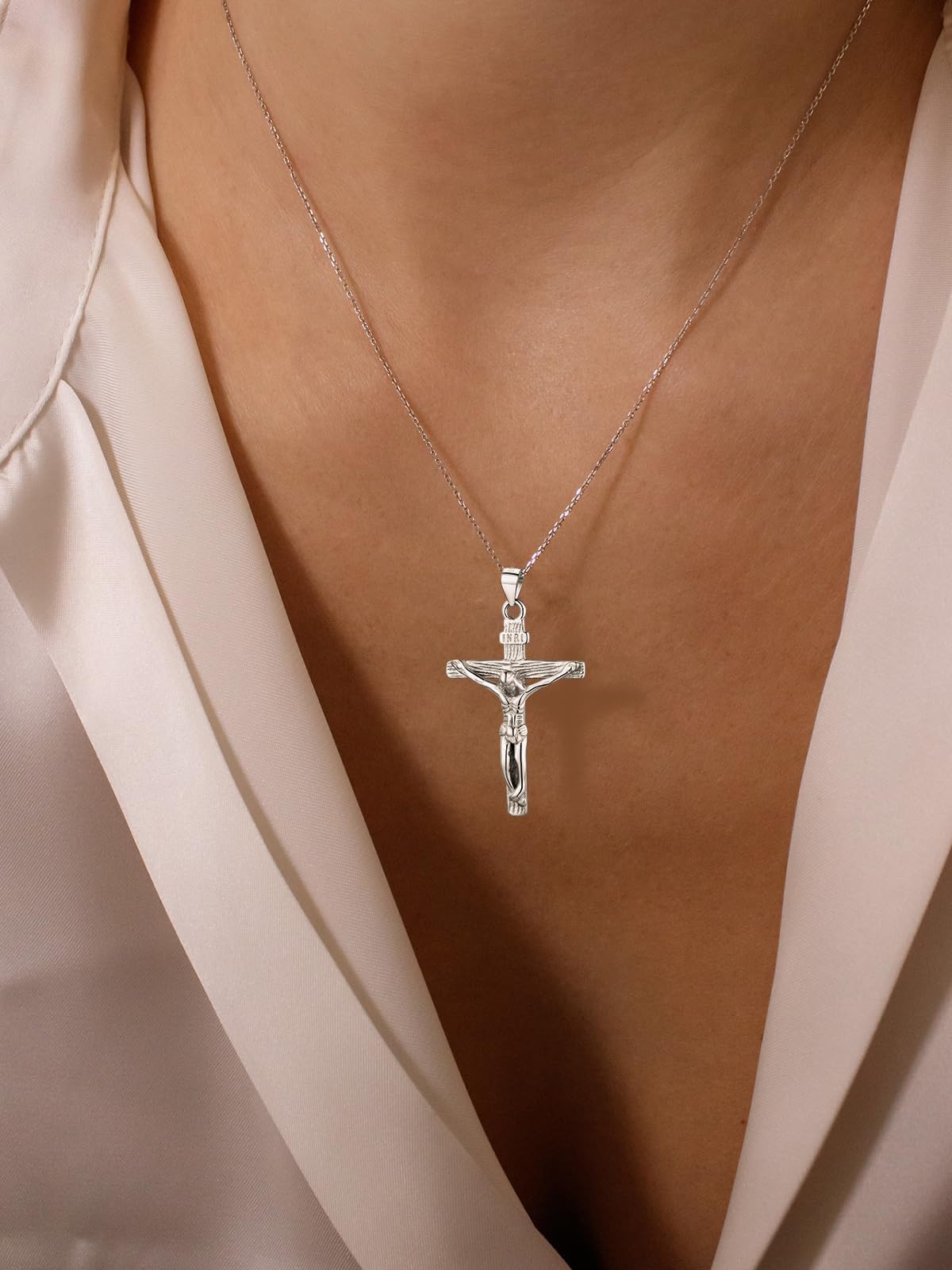 U7 Crucifix Cross Necklace 925 Sterling Silver Crucifix Necklace Cross Pendant for Women Men