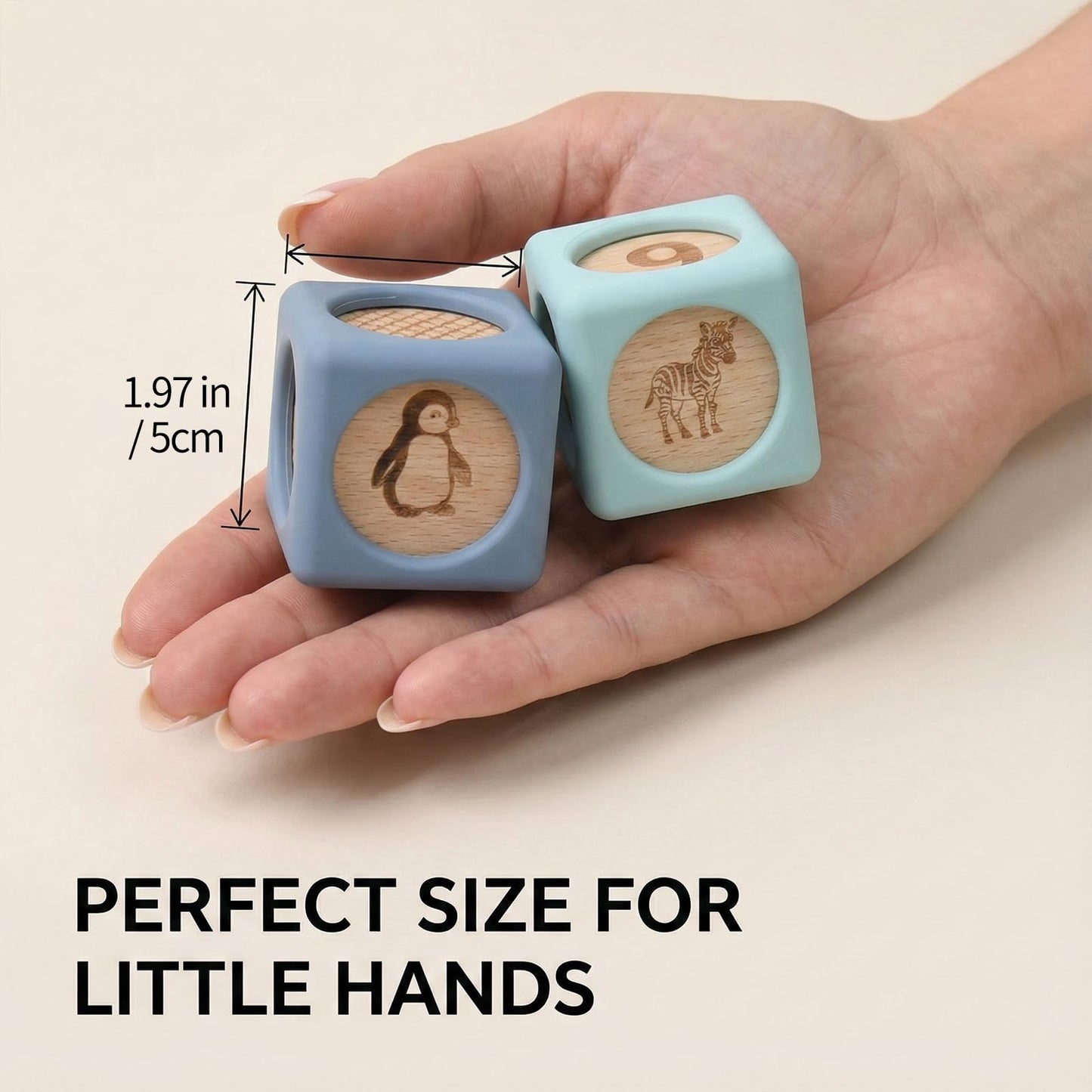 Little Rawr 9 Pcs Baby Silicone & Wooden Stacking Blocks, Food-Grade Silicone Baby Toy with Natural Wood Inserts, Soft Chewable Montessori Blocks for Toddlers, Animal Learning Toy