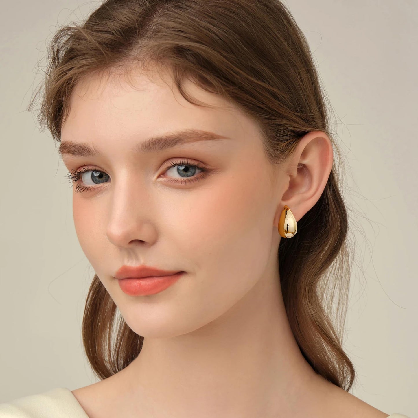 Gacimy 14K Gold Plated Teardrop Earrings Dupes for Women, Chunky Drop Earrings for Women with 925 Sterling Silver Post, 0.7 Inches