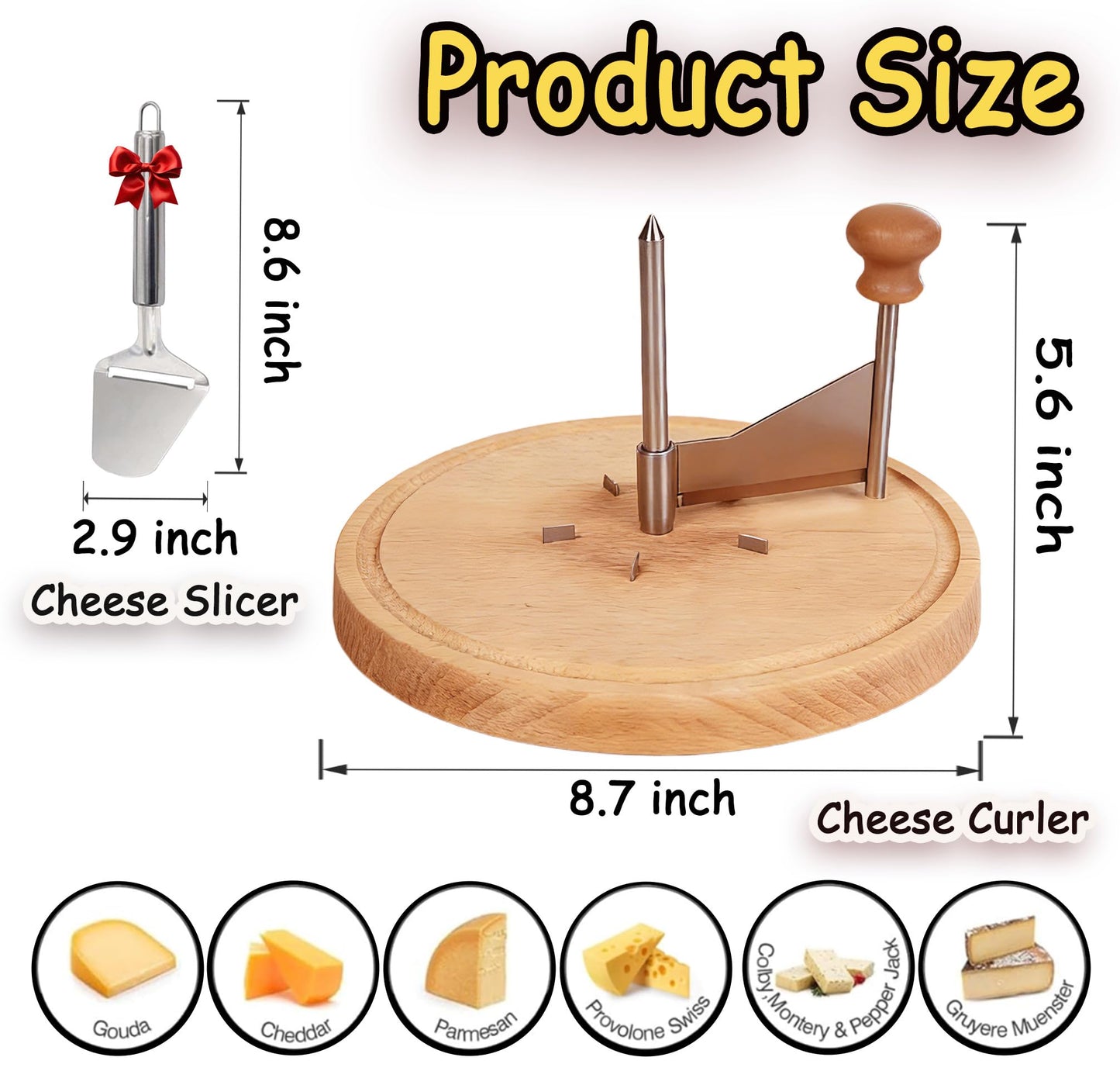 Cheese Curler Wheel for Tête de Moine & Chocolate Swiss Style Girolle Cheese Shaver with Sharp Stainless Steel Blade and Solid Wood Base for Cheese Boards, Desserts & Parties